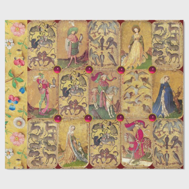 Antique Tarots /German Court Cards /Falcons,Deers Wrapping Paper (Flat)