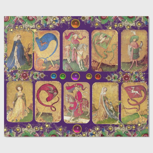 Antique Tarots,German Court Cards,Flags in Purple Wrapping Paper (Flat)
