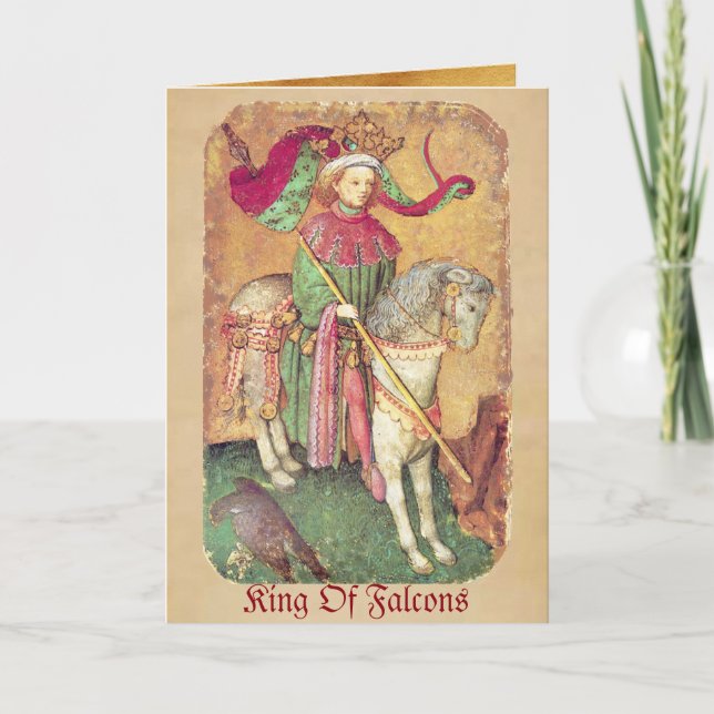 Antique Tarots /German Court Cards/King of Falcons Holiday Card (Front)