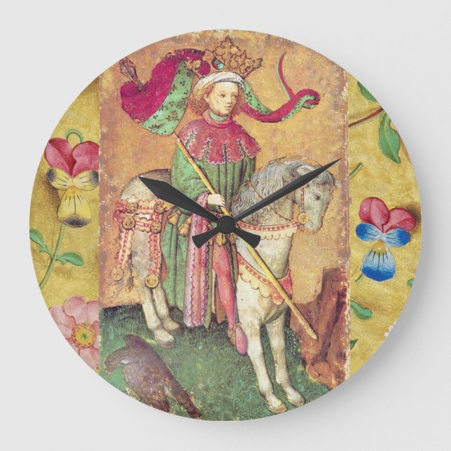 Antique Tarots /German Court Cards/King of Falcons Large Clock (Front)