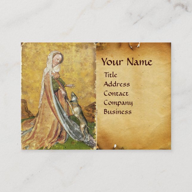 Antique Tarots /German Court Cards/Lady of Dogs Business Card (Front)