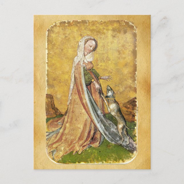 Antique Tarots /German Court Cards/Lady of Dogs Postcard (Front)