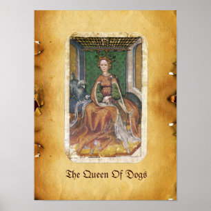 Antique Tarots /German Court Cards/Queen of Dogs Poster