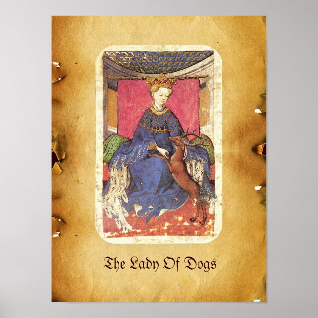 Antique Tarots /German Court Cards/Queen of Harts Poster (Front)