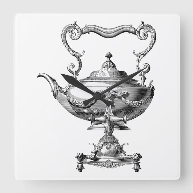 Antique Tea Kettle Square Wall Clock (Front)