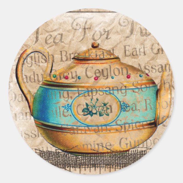 Antique Tea Pot Classic Round Sticker (Front)