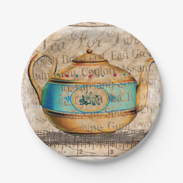 Antique Tea Pot Paper Plate (Front)