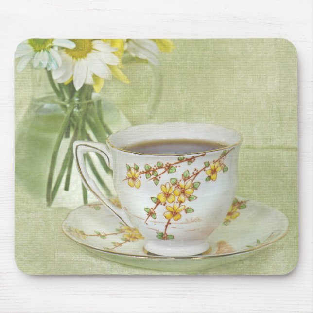antique teacup with daisies mouse mat (Front)