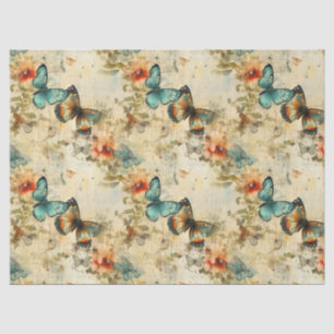 Antique Teal Orange Butterfly Floral Tissue Paper