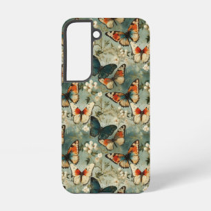 Antique Teal Orange Butterfly White Blossom Samsung Galaxy Case