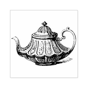 Antique Teapot Illustration Rubber Stamp