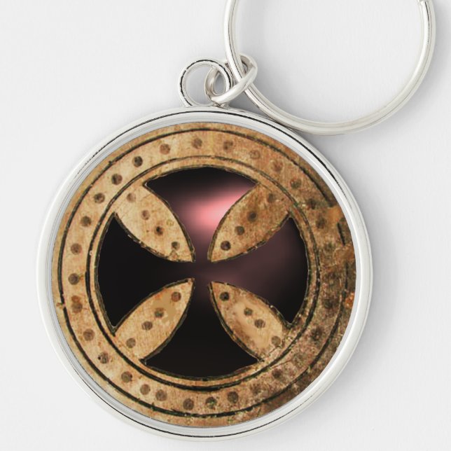 ANTIQUE TEMPLAR CROSS Black Onyx Gem Key Ring (Front)