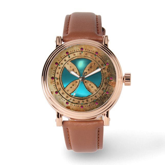 ANTIQUE TEMPLAR CROSS Blue Turquoise  Gem Watch (Front)