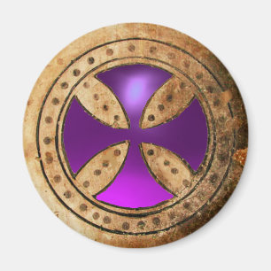 ANTIQUE TEMPLAR CROSS Purple Amethyst Gem Magnet