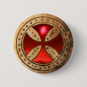 ANTIQUE TEMPLAR CROSS Red Ruby Gem 6 Cm Round Badge