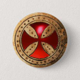 ANTIQUE TEMPLAR CROSS Red Ruby Gem 6 Cm Round Badge