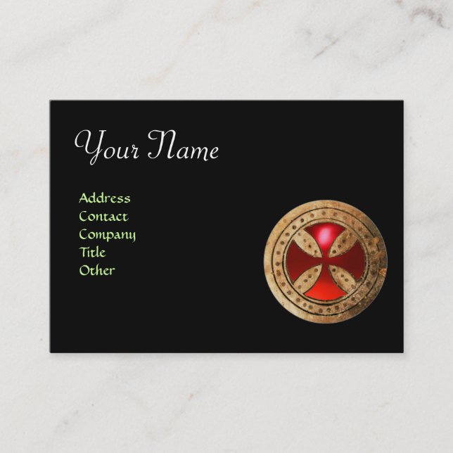 ANTIQUE TEMPLAR CROSS Red Ruby Gem Business Card (Front)