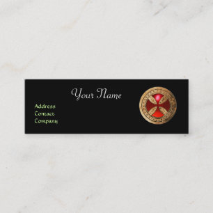 ANTIQUE TEMPLAR CROSS Red Ruby Gem Mini Business Card