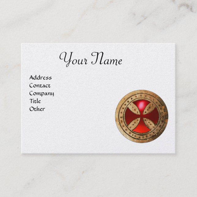 ANTIQUE TEMPLAR CROSS Red Ruby Gem Monogram Pearl Business Card (Front)