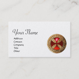 ANTIQUE TEMPLAR CROSS Red Ruby Gem Monogram Pearl Business Card