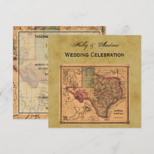 * Antique Texas Map #1, Distressed BG #3 Invitation