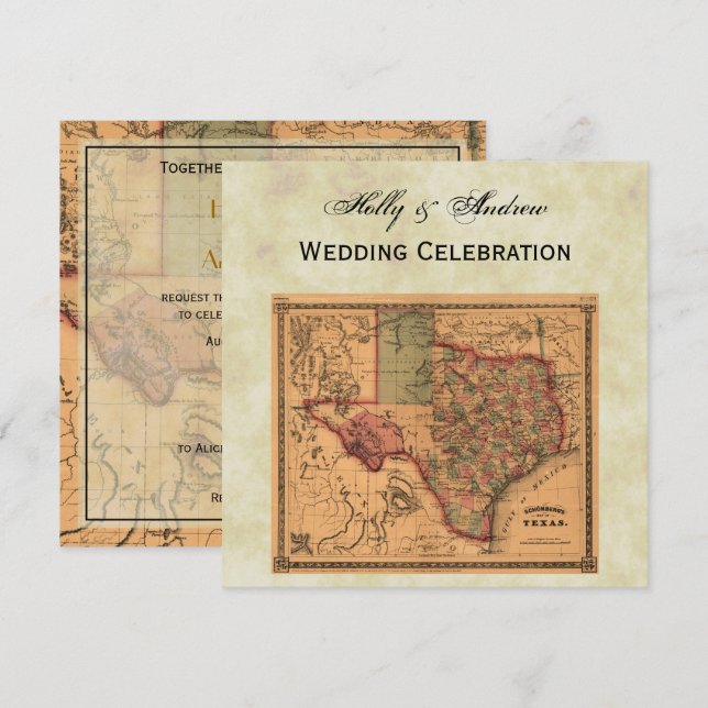 * Antique Texas Map #1, Distressed BG #3 Invitation (Front/Back)