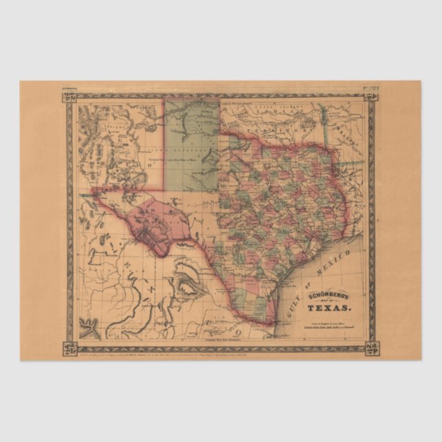 Antique Texas Map #1 Tissue Paper (Front)