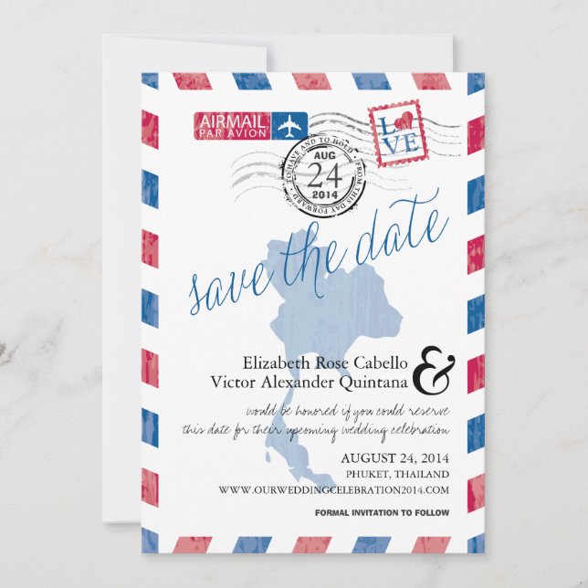 Antique Thailand Airmail Save the Date (Front)