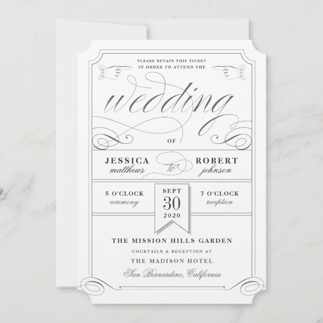 Antique Ticket Vintage Wedding Invitation (Front)