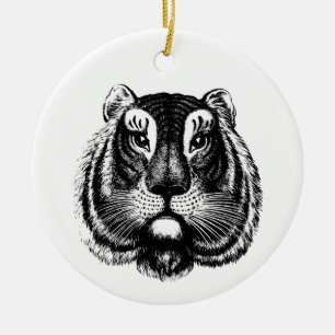 Antique Tiger Cat  Ceramic Tree Decoration