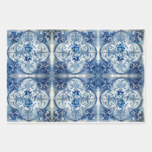 Antique Tile in Delft Blue Wrapping Paper Sheet