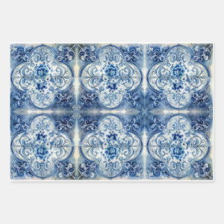 Antique Tile in Delft Blue Wrapping Paper Sheet