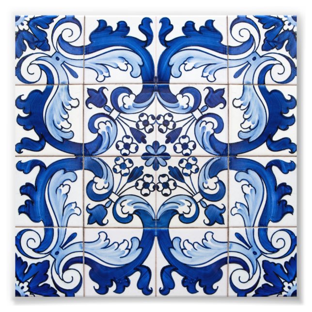 Antique Tile Pattern Portuguese Azulejo Photo Print (Front)