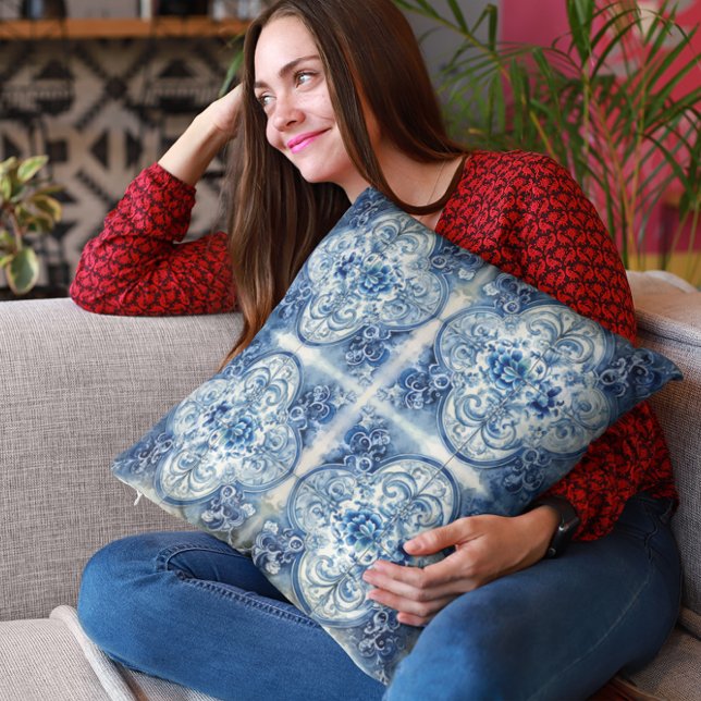 Antique Tiles in Delft Blue  Cushion (Creator Uploaded)