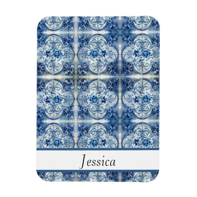 Antique Tiles in Delft Blue customisable Magnet (Vertical)