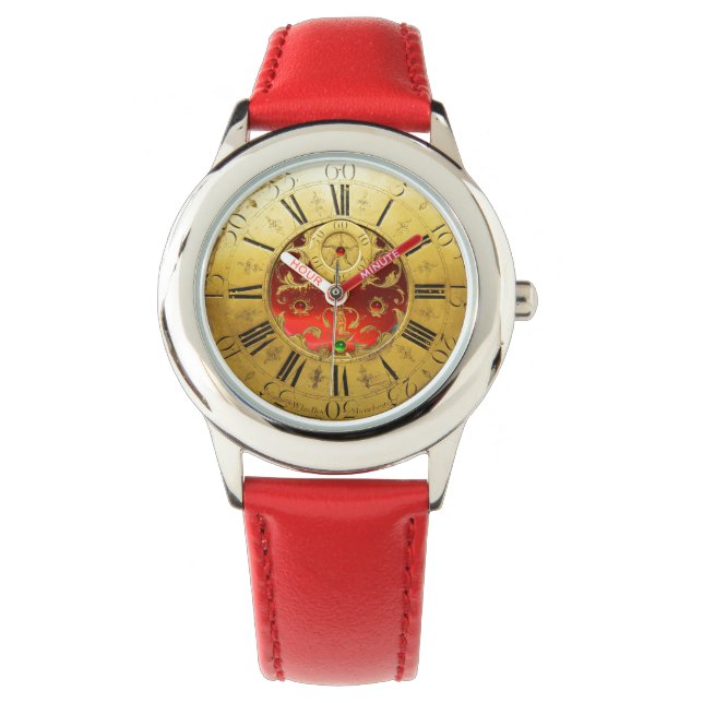 ANTIQUE TIME Red Ruby Gemstones,Gold Yellow Watch (Front)