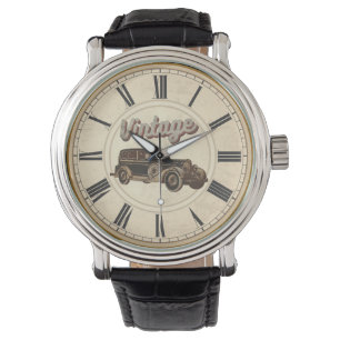 ANTIQUE TIME ROMAN NUMERALS VINTAGE CAR WATCH