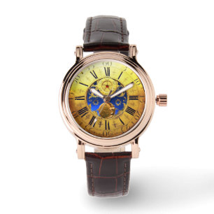 ANTIQUE TIME ,Sun, Moon and Stars,Blue Gold Yellow Watch