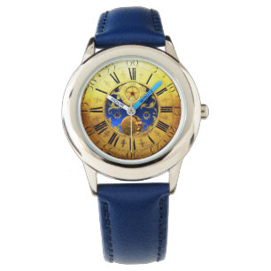 ANTIQUE TIME ,Sun, Moon and Stars,Blue Gold Yellow Watch