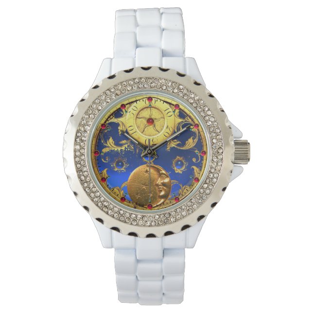 ANTIQUE TIME ,Sun, Moon and Stars,Blue Gold Yellow Watch (Front)