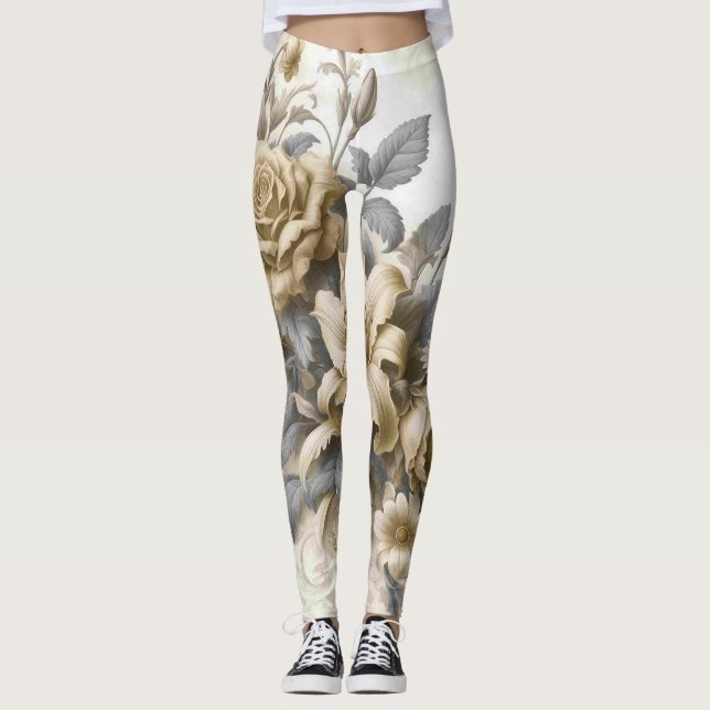 Antique Tinge Yellow Floral Perfection Leggings (Front)