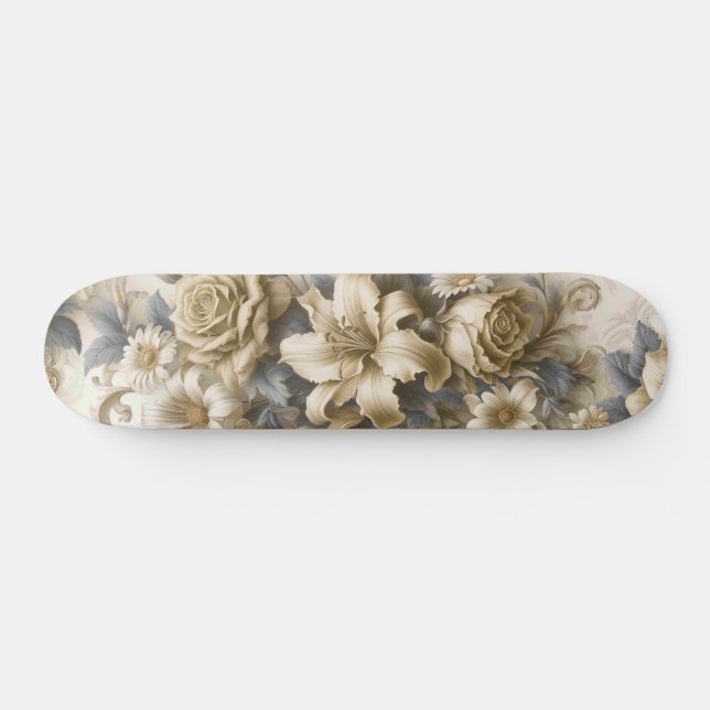 Antique Tinge Yellow Floral Perfection Skateboard (Horz)