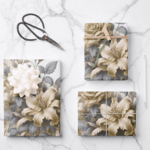 Antique Tinge Yellow Floral Perfection Wrapping Paper Sheet