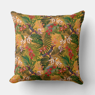 Antique Toucan Jungle Bird Pattern yellow Cushion