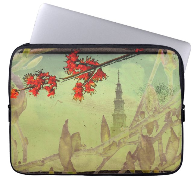 Antique Tower, Magnolia and Maple Flower Phone Laptop Sleeve (Front)