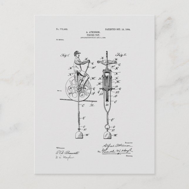 Antique Toy 1904 Patent Drawing Postcard (Front)
