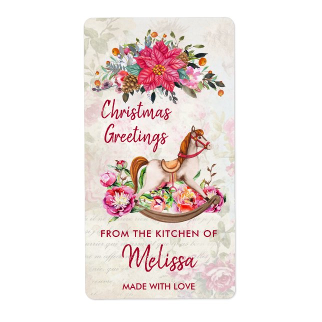 Antique Toy Horse & Poinsettia Christmas Kitchen (Front)