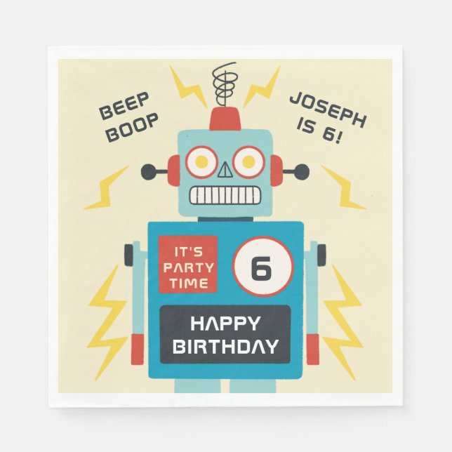 Antique Toy Robot Birthday Napkin (Front)