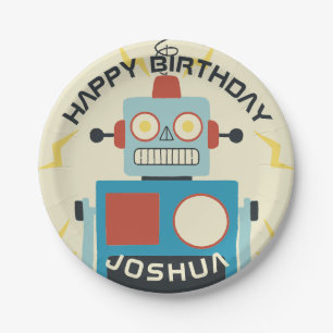 Antique Toy Robot Birthday Paper Plate