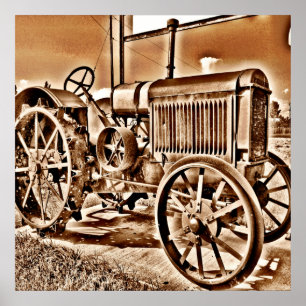 Antique Tractor Farm Equipment Classic Sepia Poster